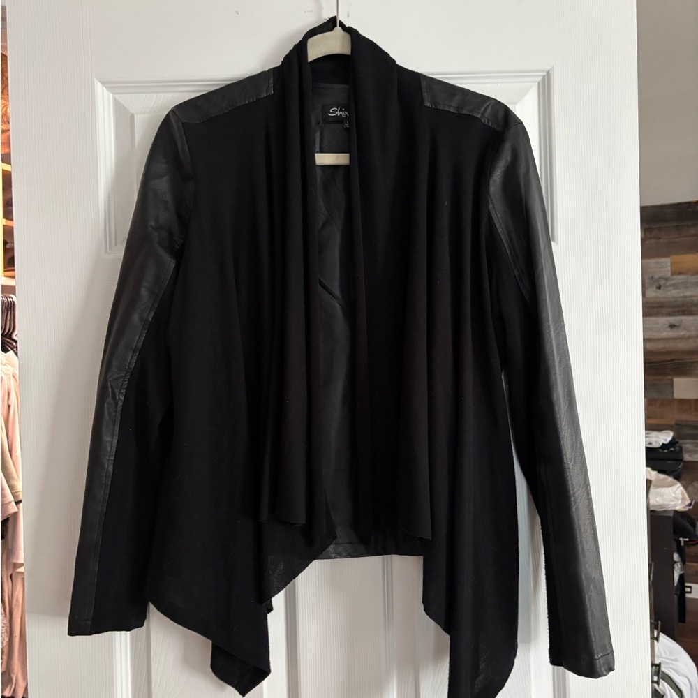 Shinestar Black Women's Blazer with Leather Accents